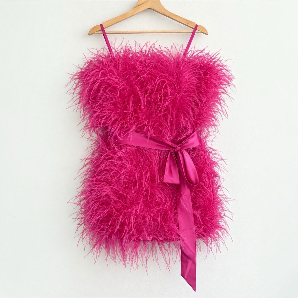 New Mac Duggal Feather Mini Dress